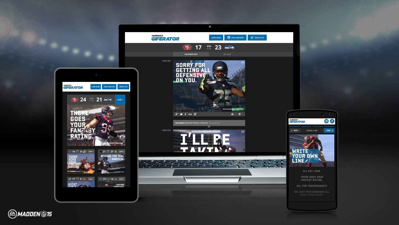 Madden Giferator interface on tablet, laptop, and mobile